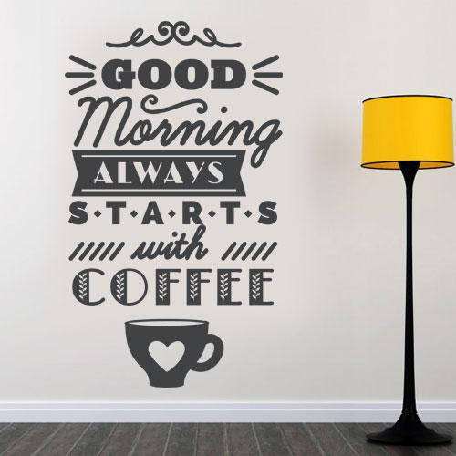 

Текстовая интерьерная наклейка из оракала для кофейни, кухни, ресторана Good morning (чашка кофе, доброе утро)