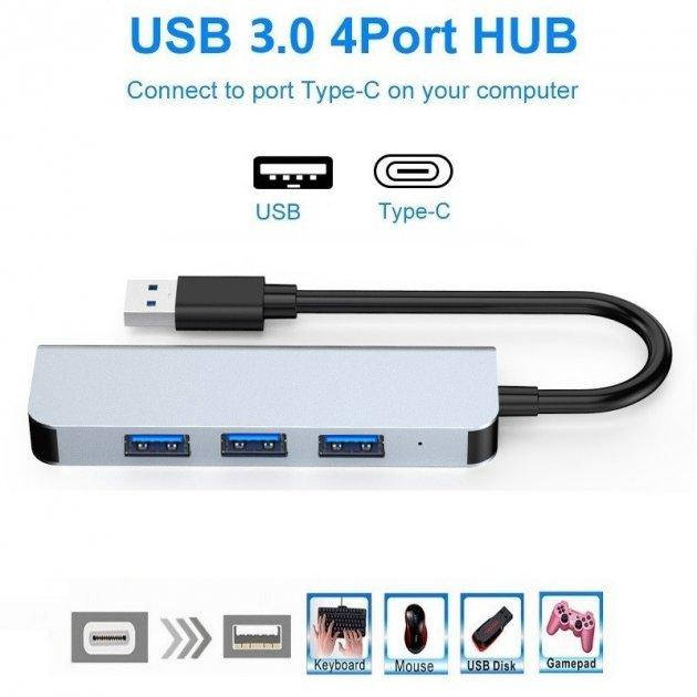 

USB-Хаб 3.1 разветвитель Type-C на 4x USB 3.0/USB 2.0 BC1.2 металл