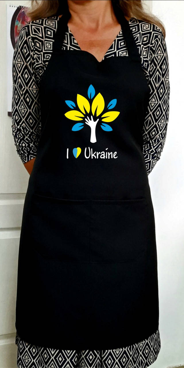 

Фартук с нагрудником габардиновый черный с принтом "Я люблю Украину"