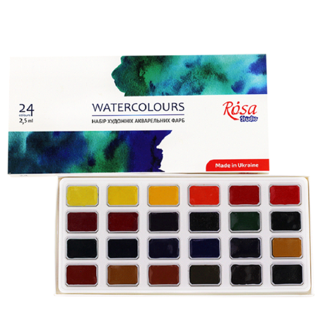 

Набор акварельных красок ROSA Studio 24 цветов, 2,5 мл, кювета, картон,