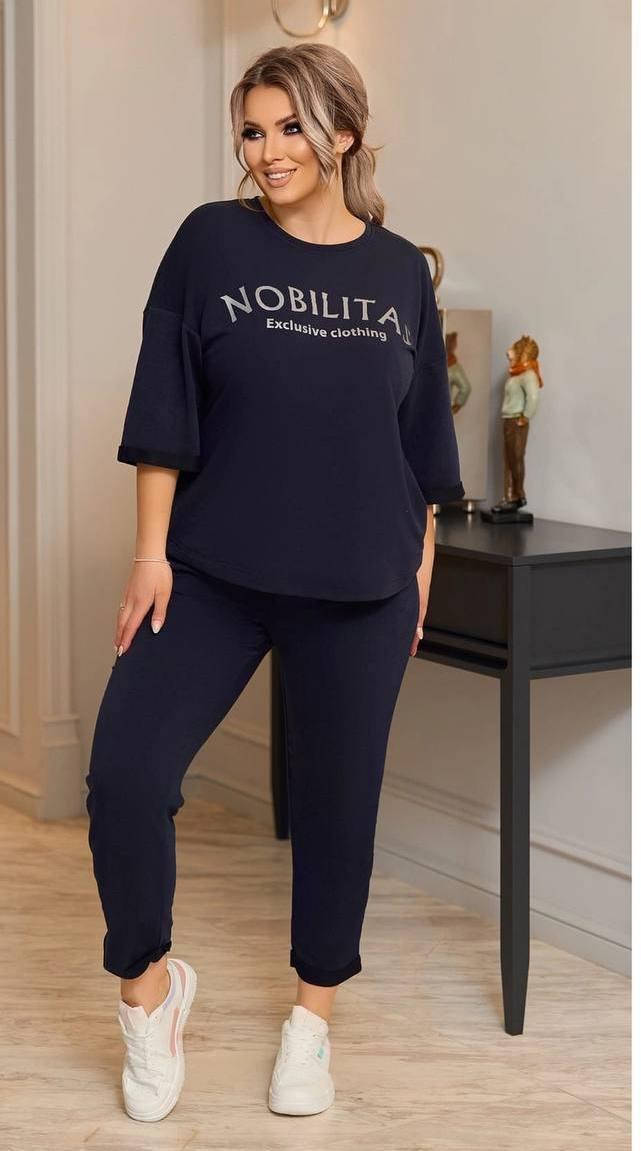 

Спортивный костюм женский батал NOBILITAS 50 - 60 синий трикотаж (арт. 21007)