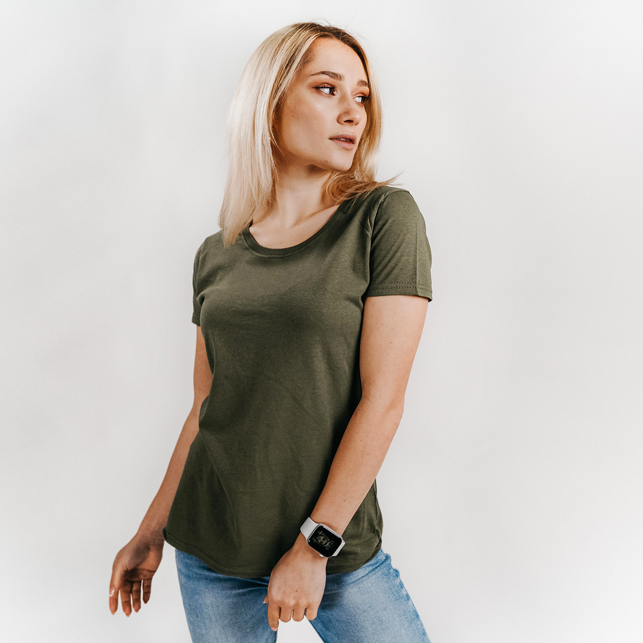 

Женская футболка лёгкая Оливковая Fruit of the loom 061420059 S, Оливковый
