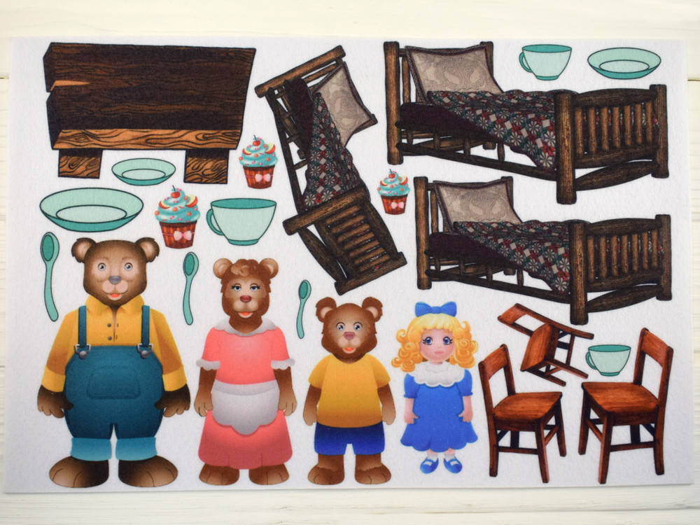 

Фетр с принтом Сказка Маша и три медведя (Корейский жесткий 1,2 мм)