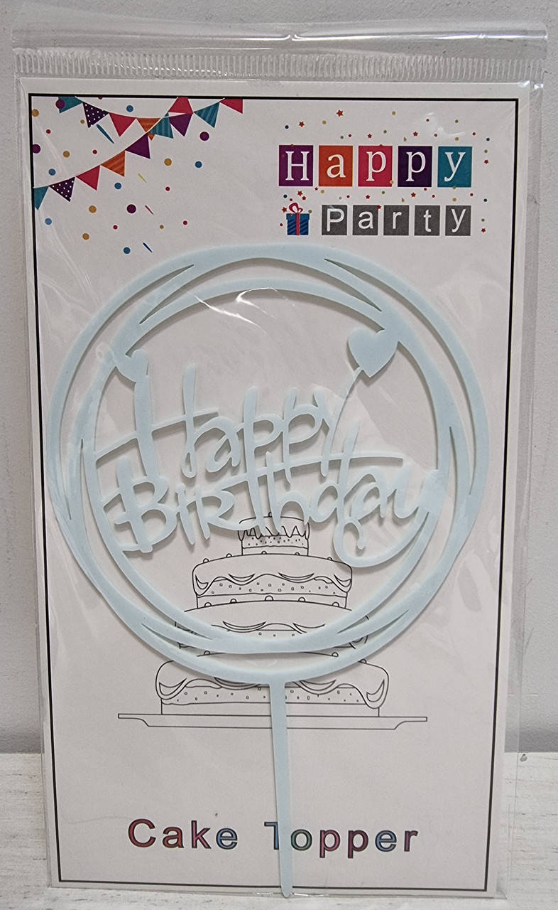 

Топпер в торт акриловый "Happy Birhday": двойной круг голубой
