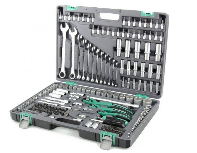 

Набор инструмента, 1/4", 3/8", 1/2", Cr-V, S2, усиленный кейс, 216 предметов Stels 14115