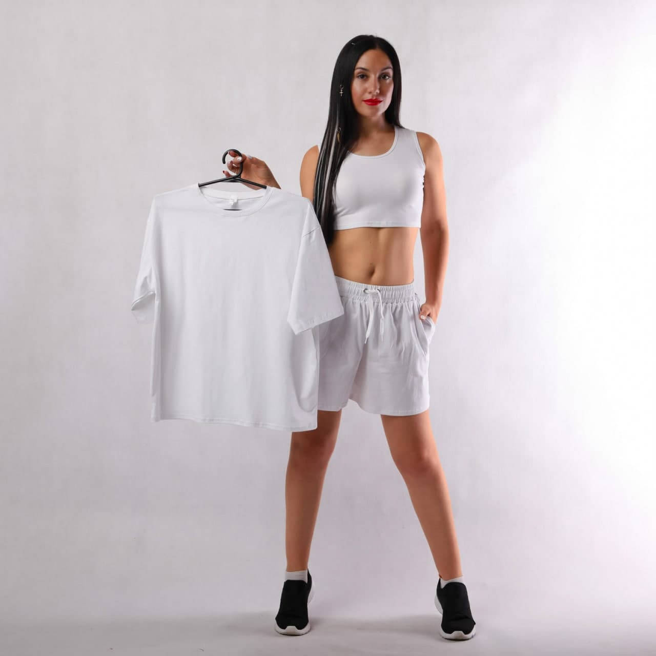 

Летний женский костюм тройка Стиль OVERSIZE 50/52, Белый