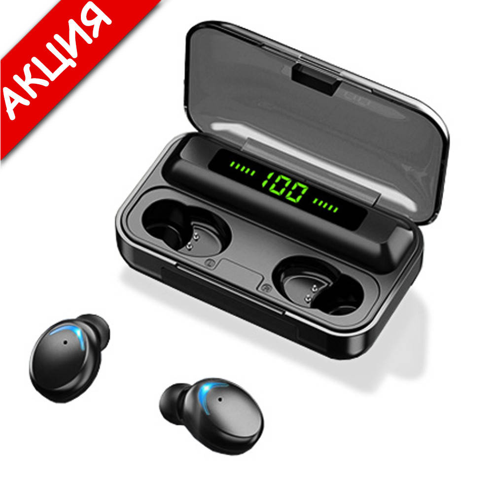 

Беспроводные вакуумные сенсорные наушники TWS F9 Bluetooth v5.1 гарнитура с микрофоном для телефона Power bank, Черный