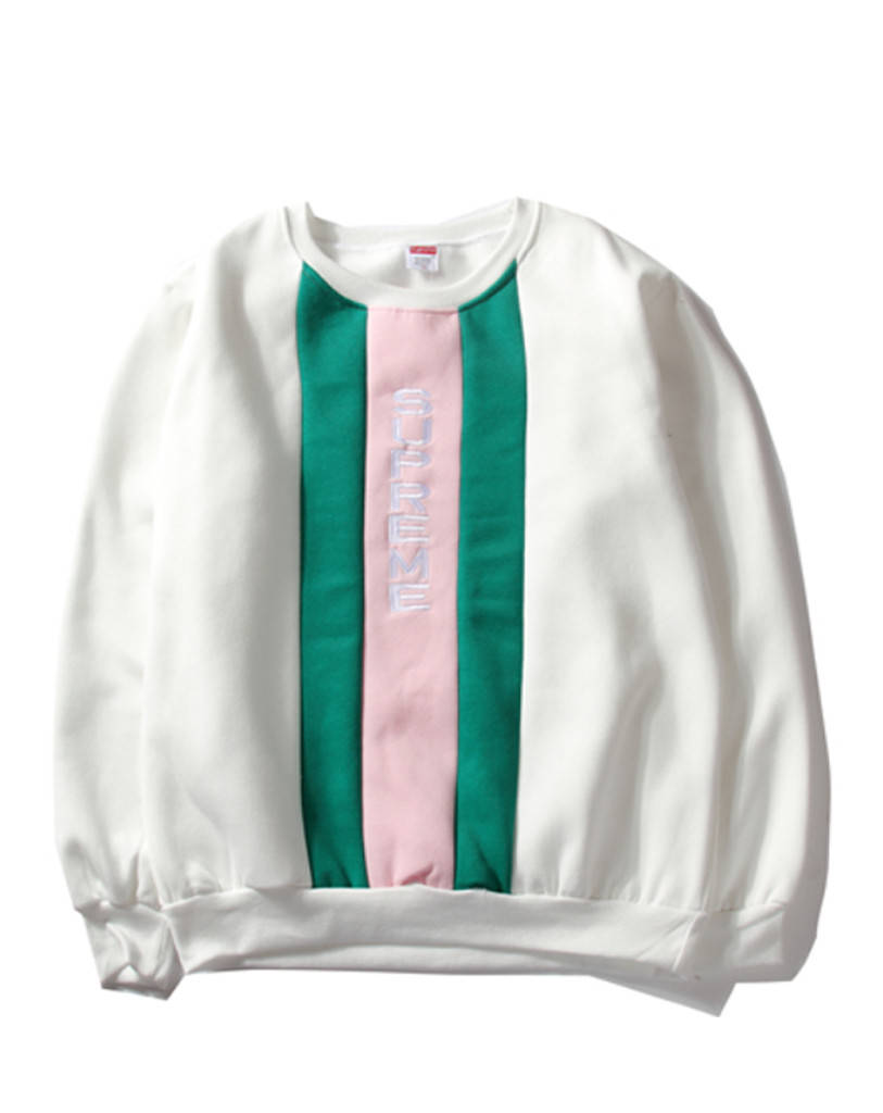 

Белый свитшот Supreme с вертикальным логотипом (толстовка суприм мужская женская)