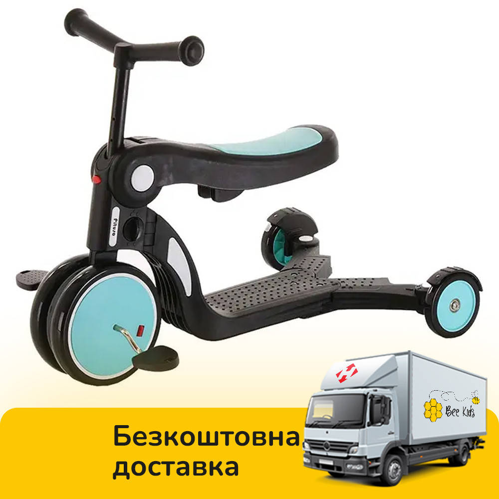 

Детский трехколесный самокат 5 в 1 (с функцией беговела и велосипеда) Tilly GS-0057 Blue Голубой | Pituso