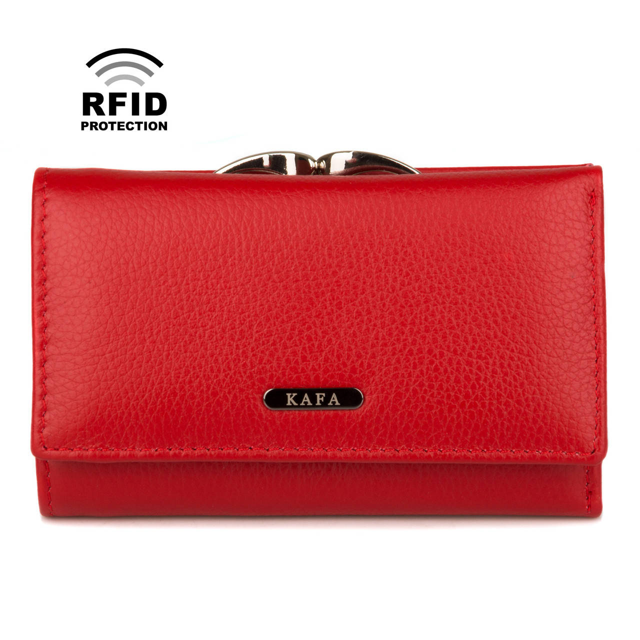 

Компактный Женский Кошелек Кожаный Kafa с RFID защитой (AE214 red mat), Красный