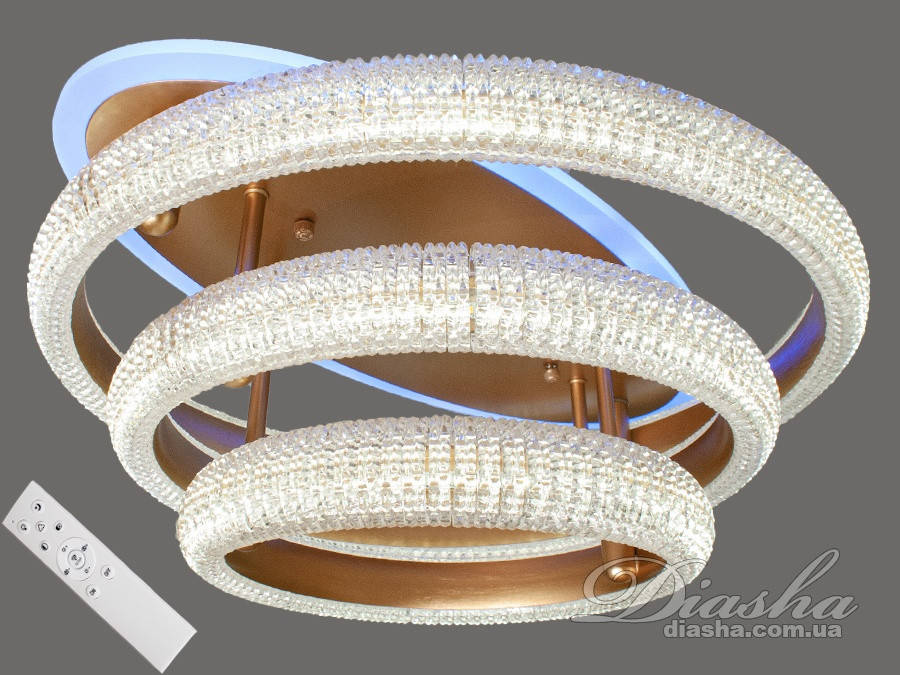

Потолочная LED-люстра с диммером и подсветкой цвет золото 90W Диаша MX77015/3G LED 3color dimmer, Золотистый