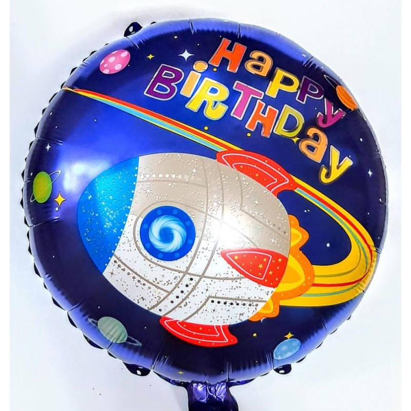 

Фольгированный шар круг Happy Birthday ракета 18" Китай, Фиолетовый