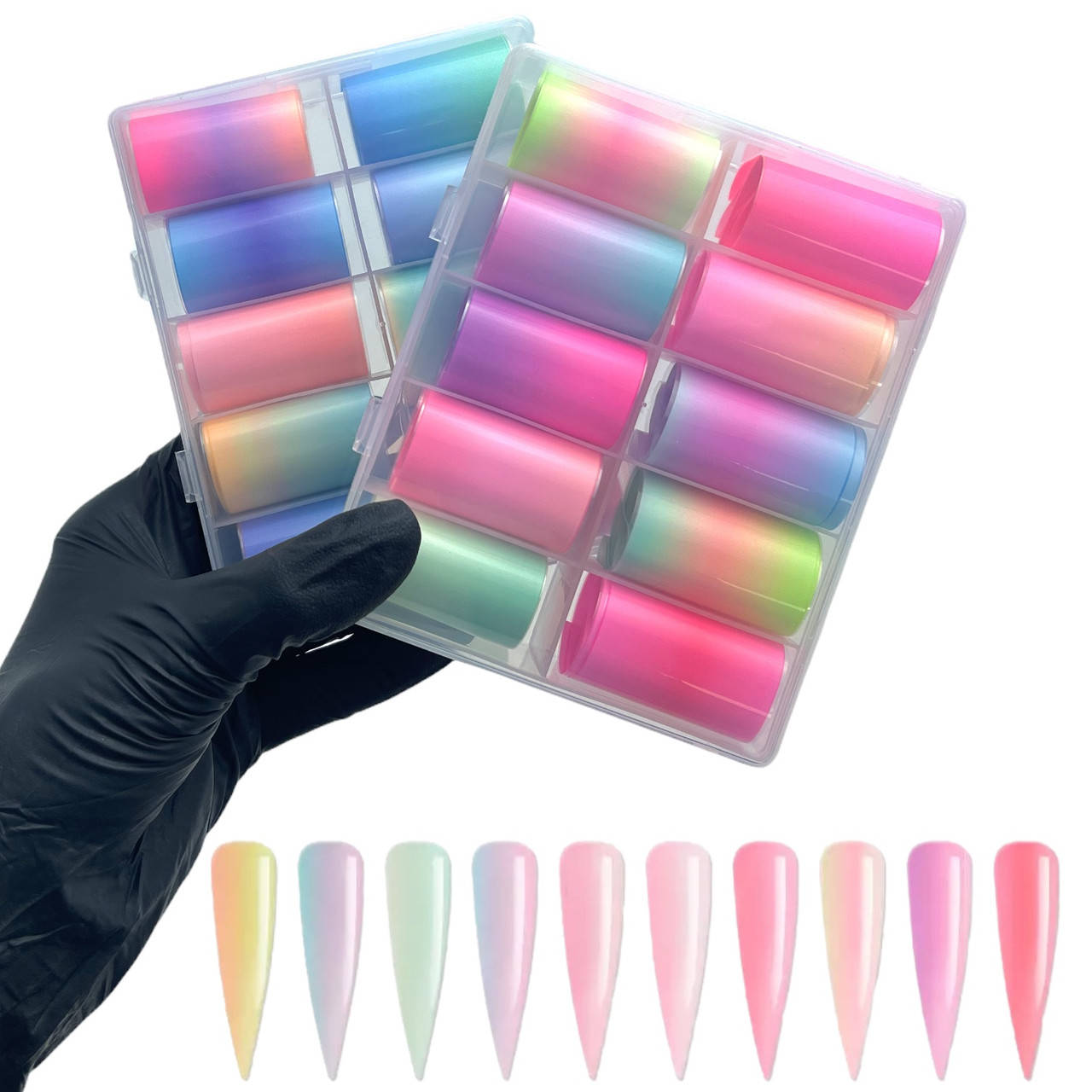 

Фольга омбре для дизайна ногтей, "Rainbow". В боксе, 10 шт/уп., Черный