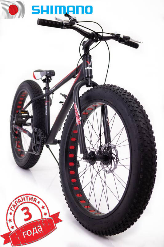 

Fat Bike Горный Велосипеды S800 HAMMER EXTRIME" Колёса 24’’х4,0. Алюминиевая рама 14’’ Япония Shimano. Черно-Красный