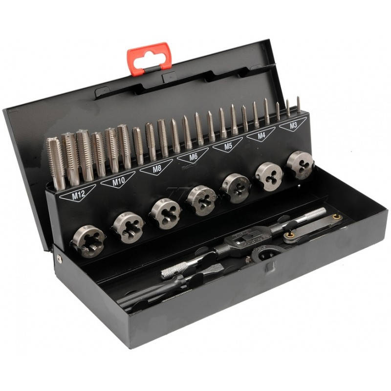 

Набор метчиков и плашек 32 пр M3 M4 M5 M6 M8 M10 нарезания внутренней и наружной резьбы RockForce RF-M032-1