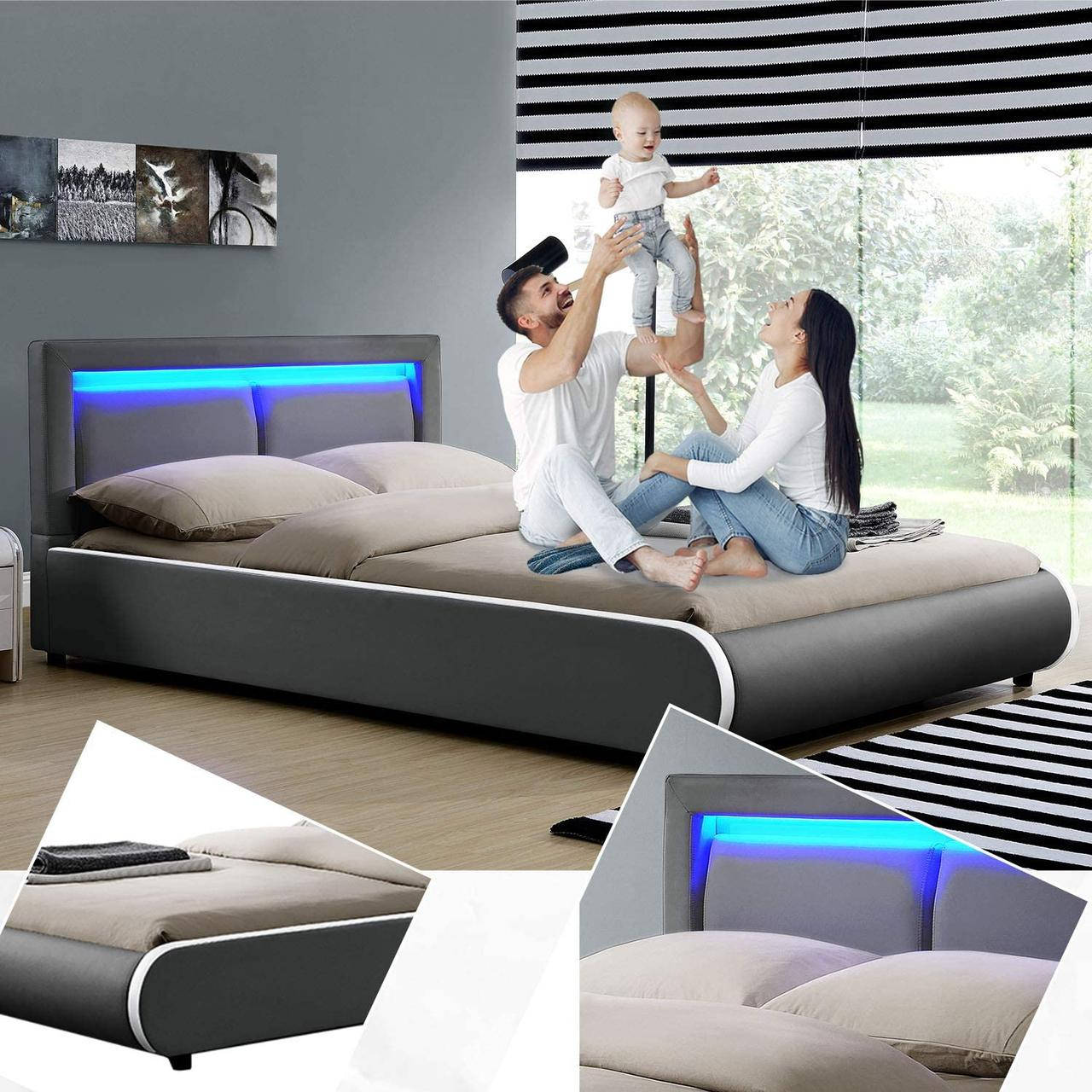 

Кровать двуспальная MURC 180х200 см. с LED подсветкой, Серый