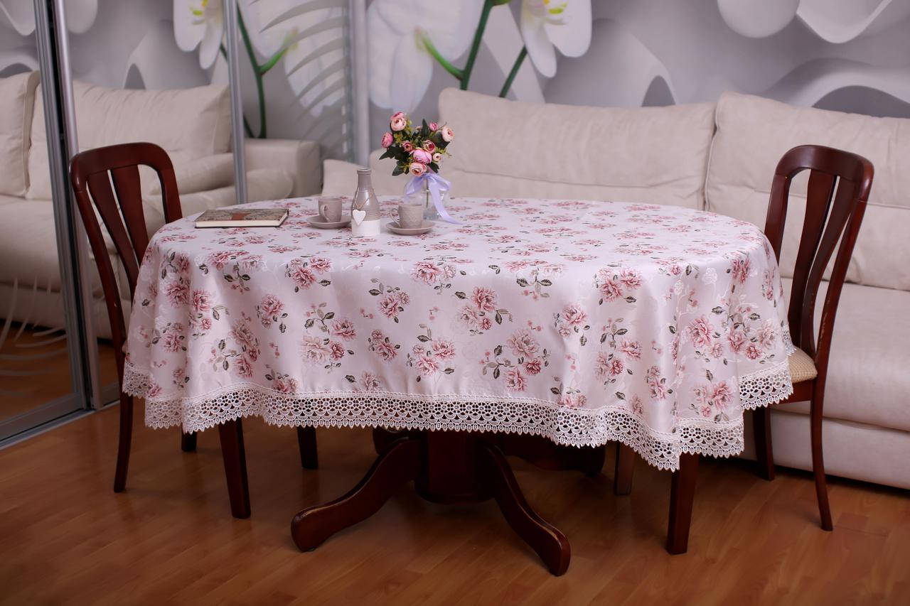 

Скатерть Праздничная с Кружевом 130-175 «Beautiful» Овальная Пудровая №1, Розовый