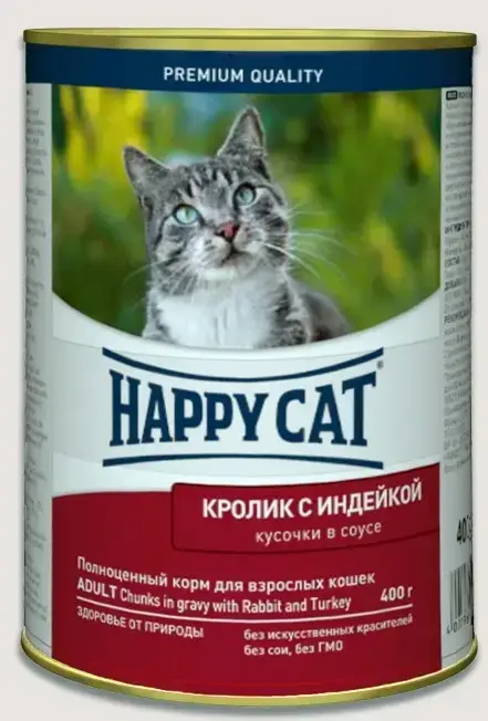 

Консервований корм Хеппі Кет кролик з індичкою, 400 г