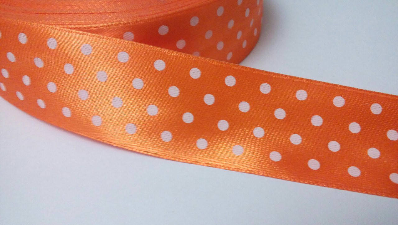 

Лента атлас 2,5 см, принт "горох" №7 оранжевая