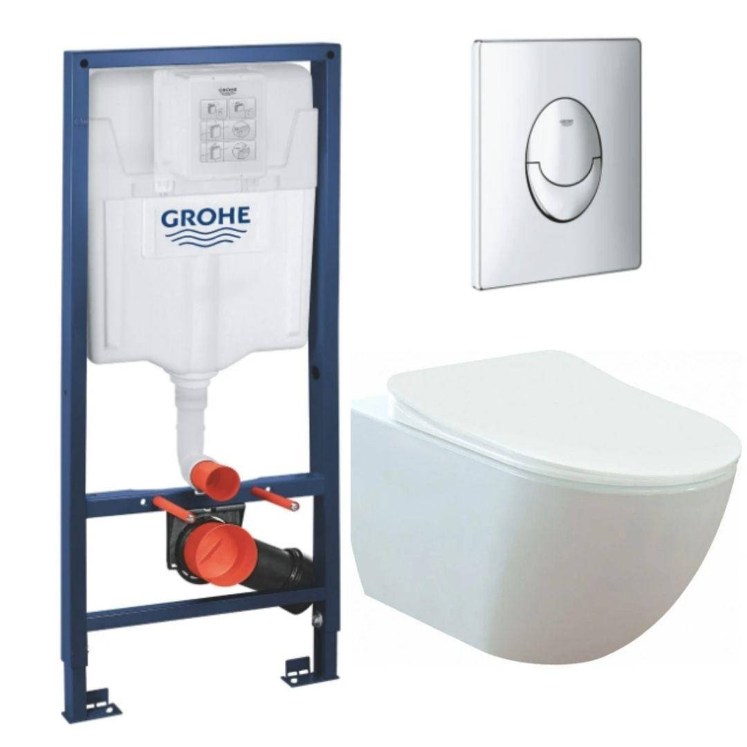 

Комплект 5в1: Инсталляция Grohe Rapid +Безободковый подвесной унитаз фри + клавиша