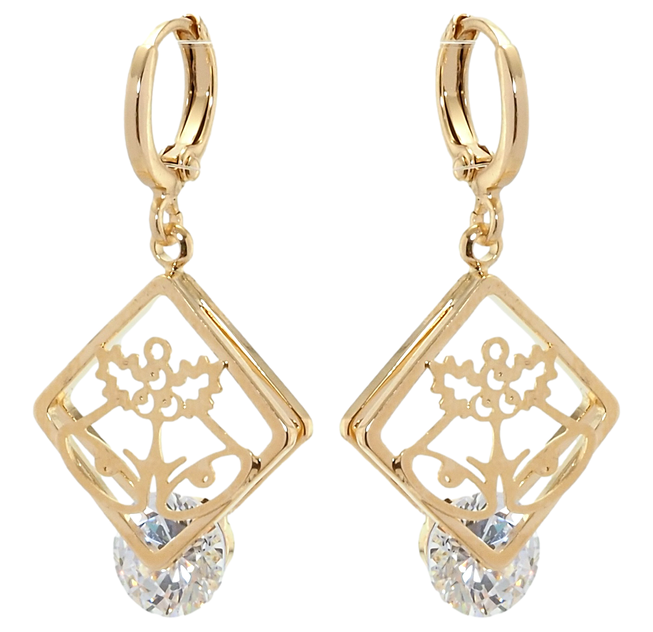 

Серьги Xuping Позолота 18K подвески на колечках "Ромбы с колокольчиками и фианитами"