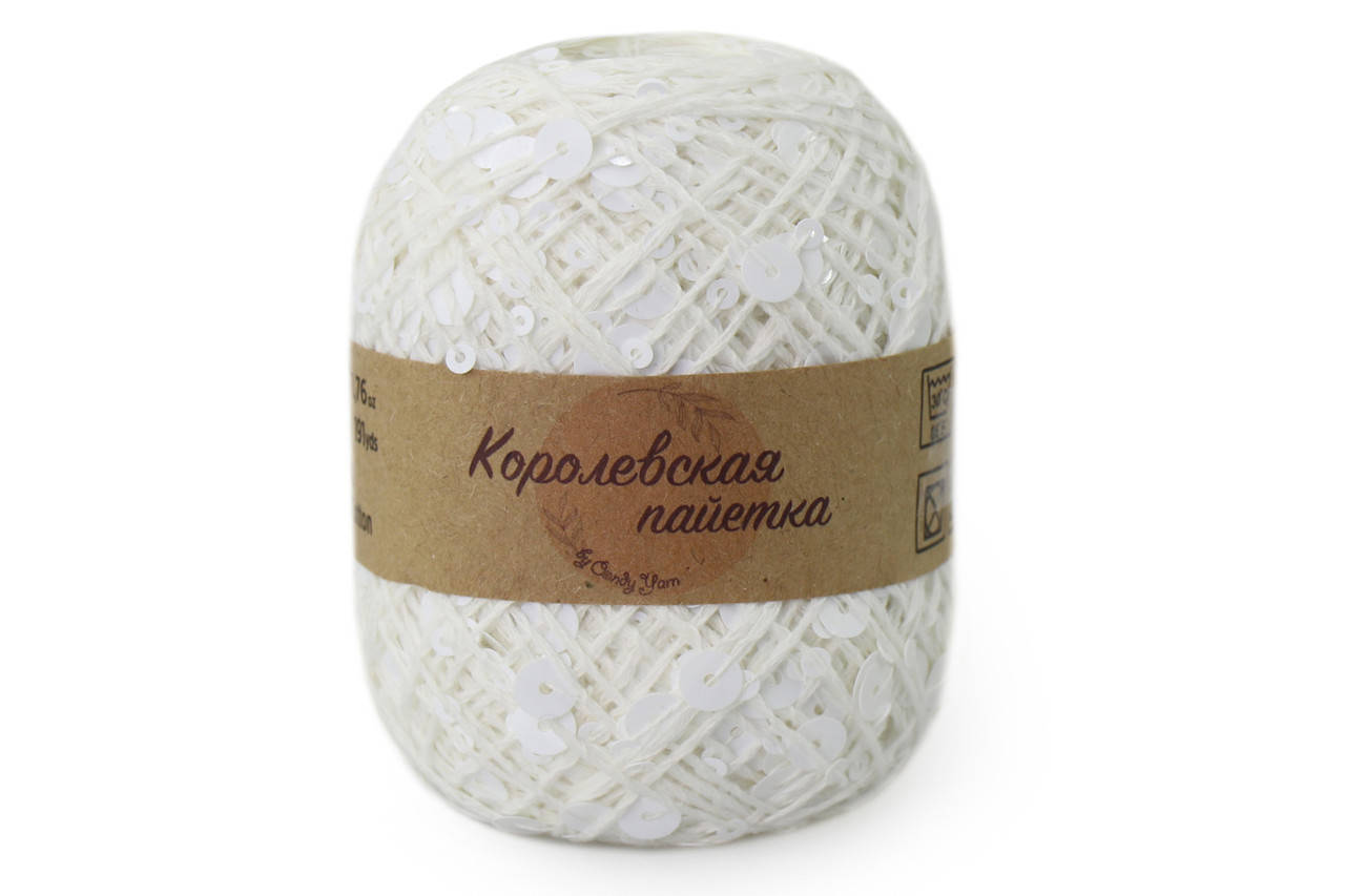 

Candу Yarn "Королевская пайетка", Белый, 3мм+6мм