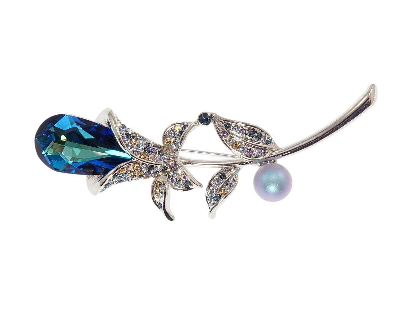 

Брошь Xuping Родий с кристаллами Swarovski "Цветок с кристаллом Metallic Blue"
