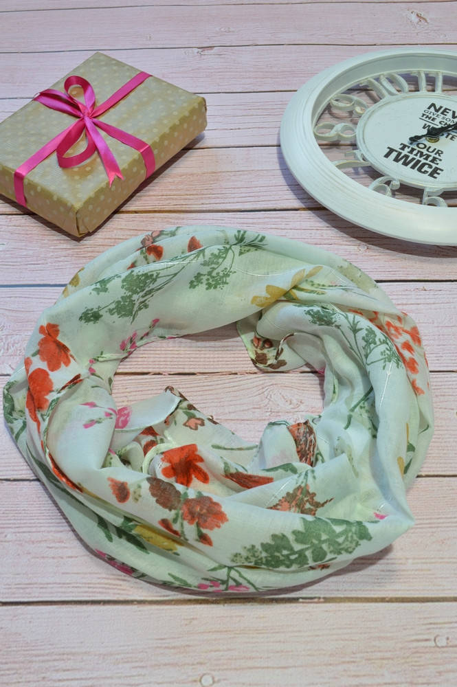 

Цветочный шарф снуд яркий летний с люрексовой нитью Success 175*45 см бирюзового цвета, Бирюзовый