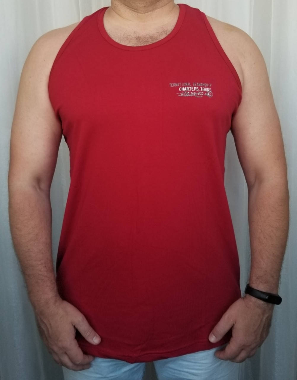 

Майка мужская красный цвет из хлопка.