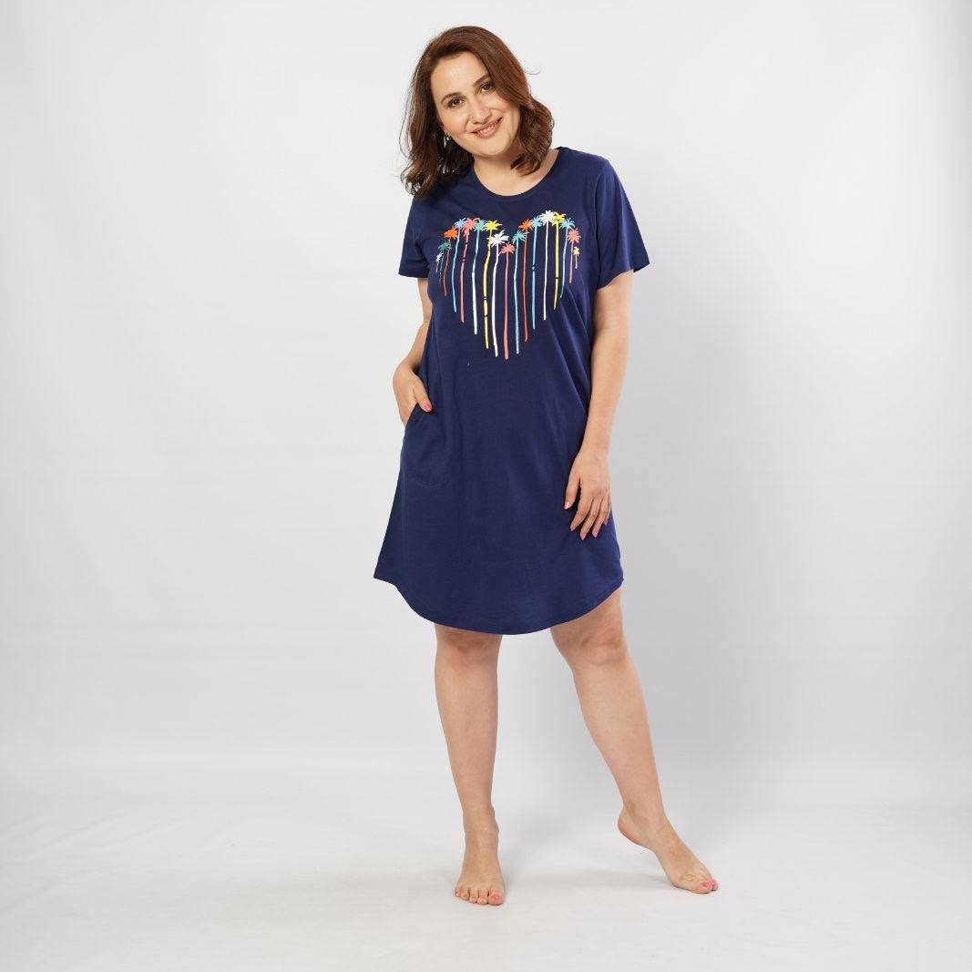 

Женская туника для дома большого размера/ домашнее платье батал с длинным рукавом 56/58, 3Xl, Темно-синий