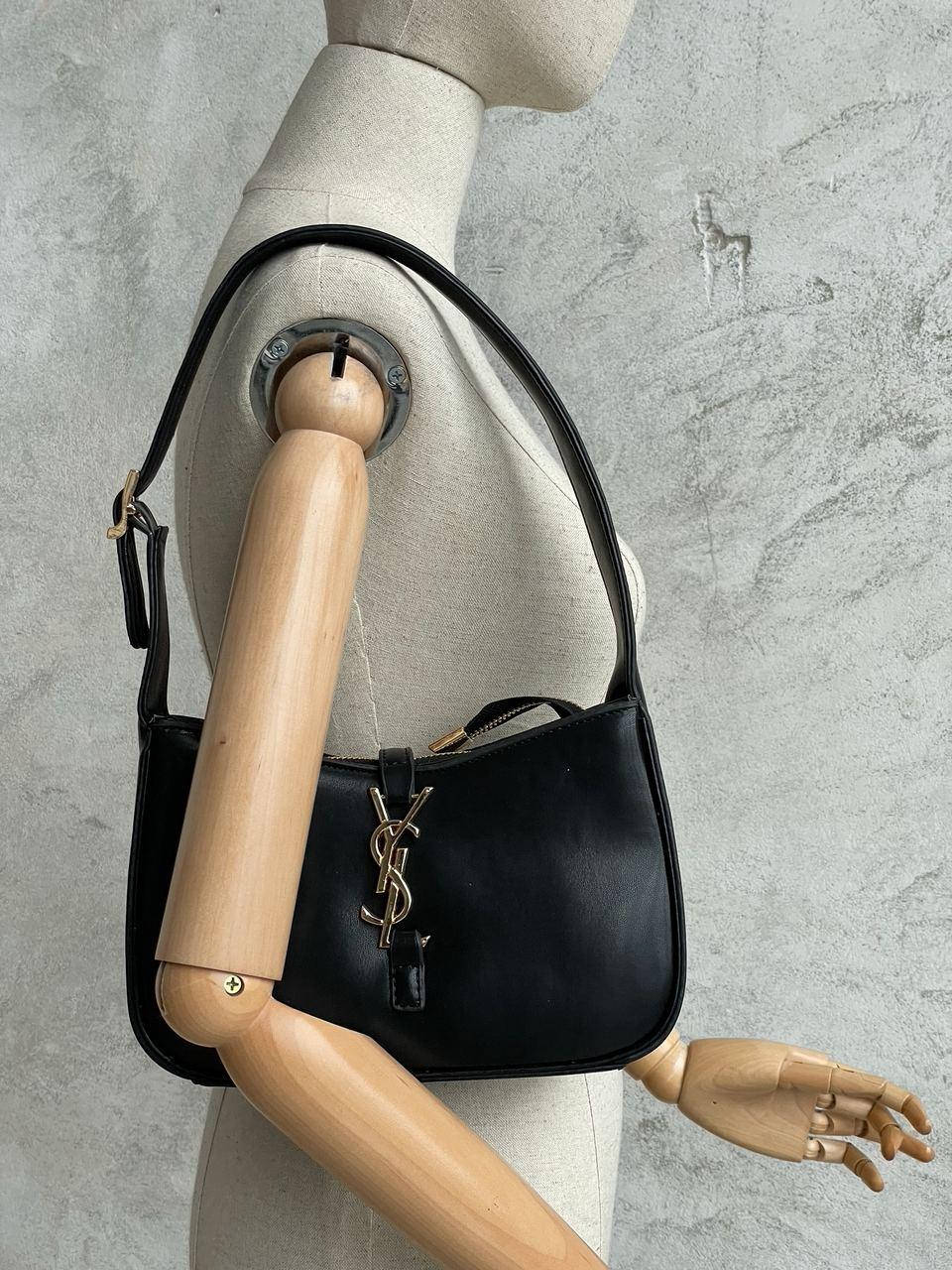 

Кожаная Женская сумочка Yves Saint Laurent Hobo Black Сумка YSL черная, Черный