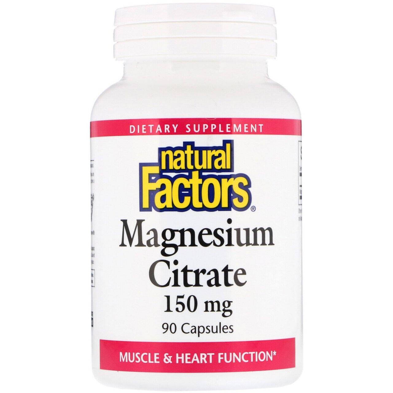 

Natural Factors, Цитрат магния, 150 мг, 90 капсул