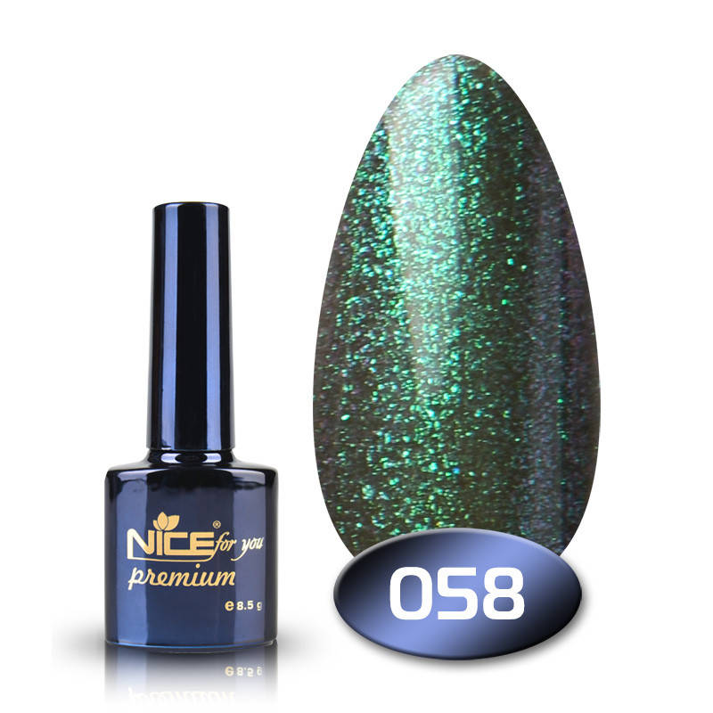 

Гель-лак Nice for you Premium 058 зеленый с блестками 8,5 мл