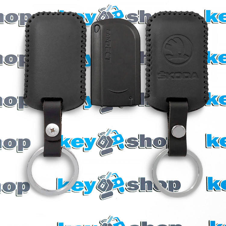 

Чехол сигнализации метки Пандект (Pandect) с логотипом SKODA, кожаный, черный, тип2