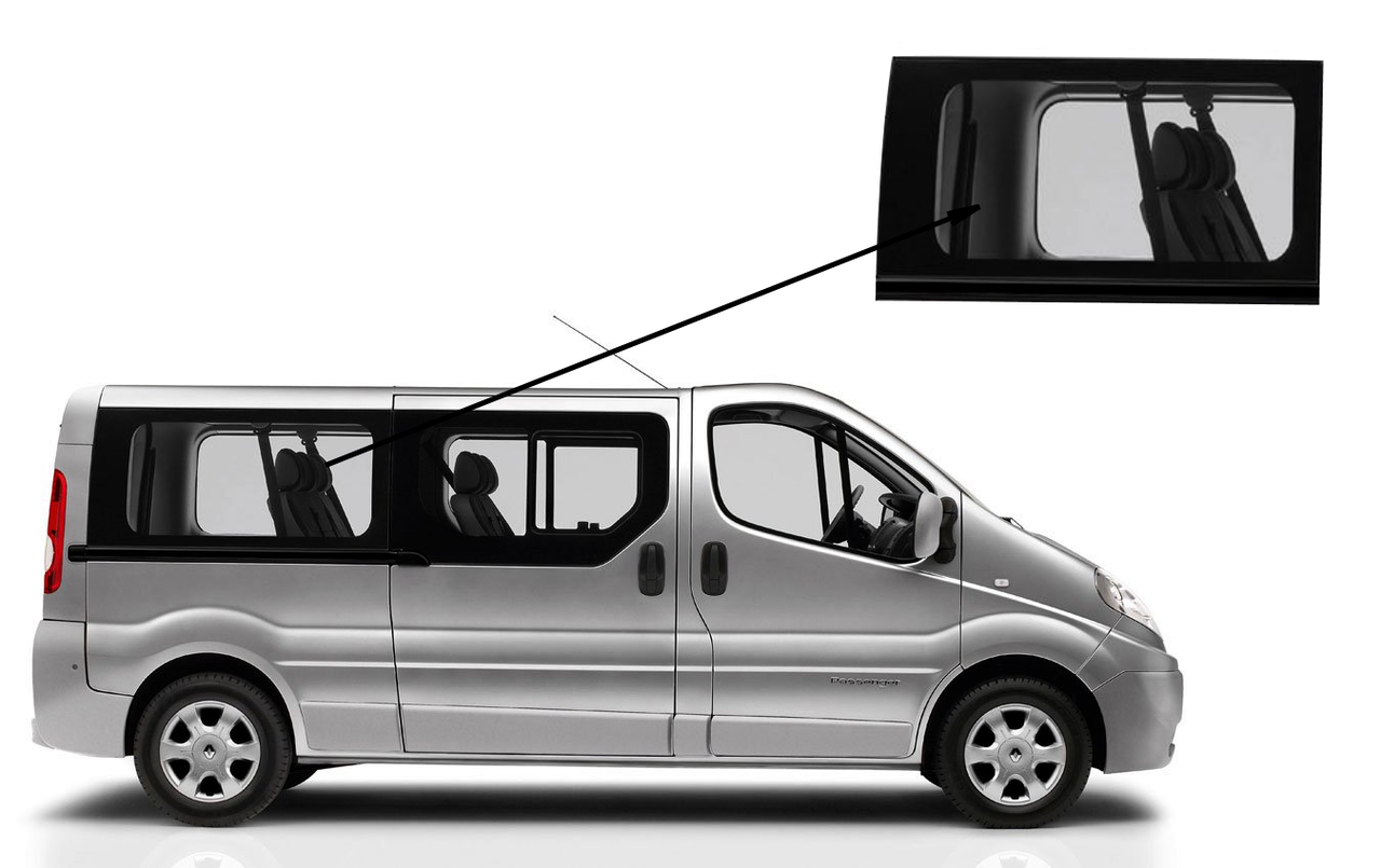 

Боковое стекло длинная база Opel Vivaro 2001-2014 заднее правое