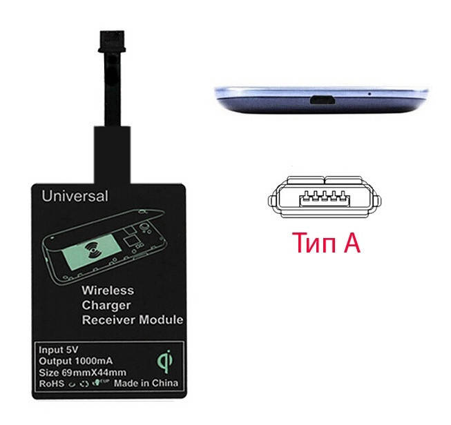 

Qi-Ресивер/приемник беспроводной зарядки для Android micro USB type A, Черный