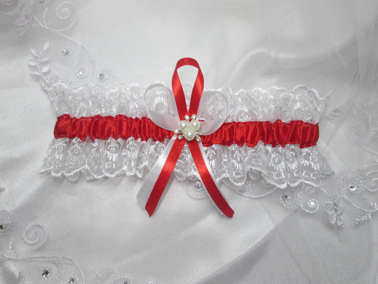 

Підв"язка для нареченої, колір білий+червоний