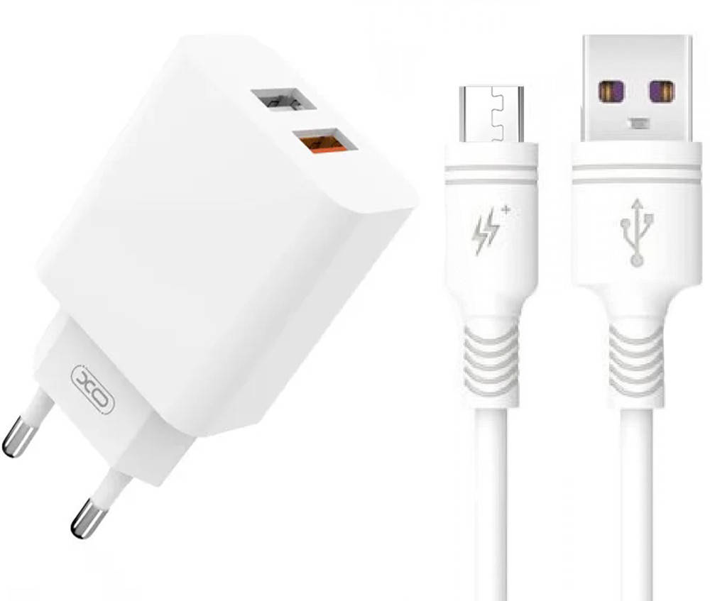

Быстрая зарядка XO L67 QC3.0 2USB 18W + microUSB кабель White, Белый