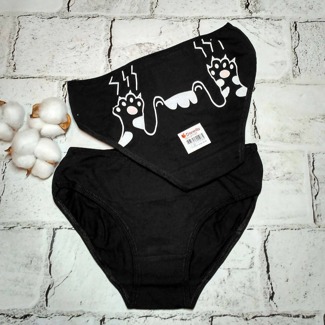 

Трусики для девочки от 10 до 11 лет, Котик, донелла Donella оригинал трусы детские нижнее белье, Черный