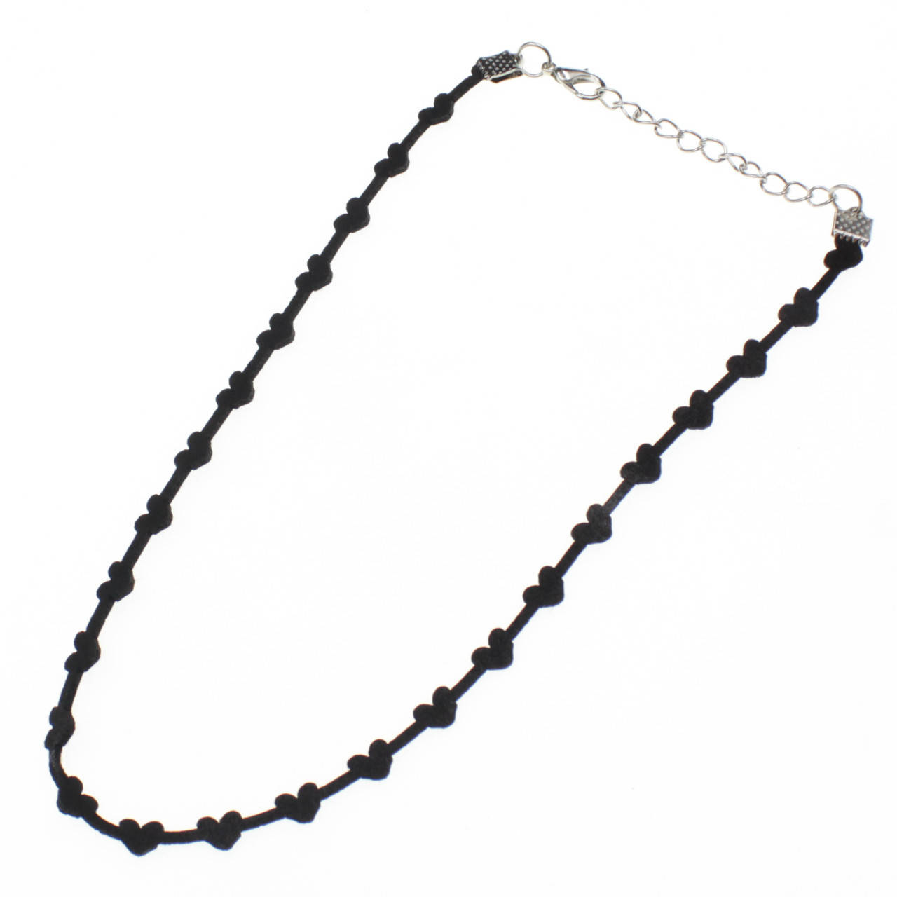 

Чокер широкий на шею черный бархатный с сердечками с удлинителем длина 30 см