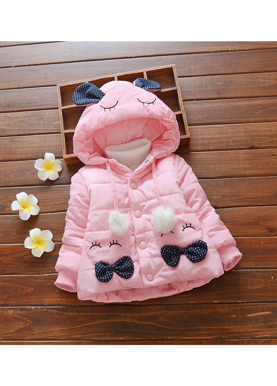 

Демисезонная куртка с ушками, детская куртка весна, весення куртка для девочки, розовая детская куртка 104, Розовый
