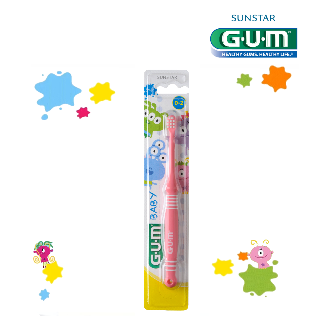 

Зубная щетка GUM BABY MONSTER (0-2 лет) розовая