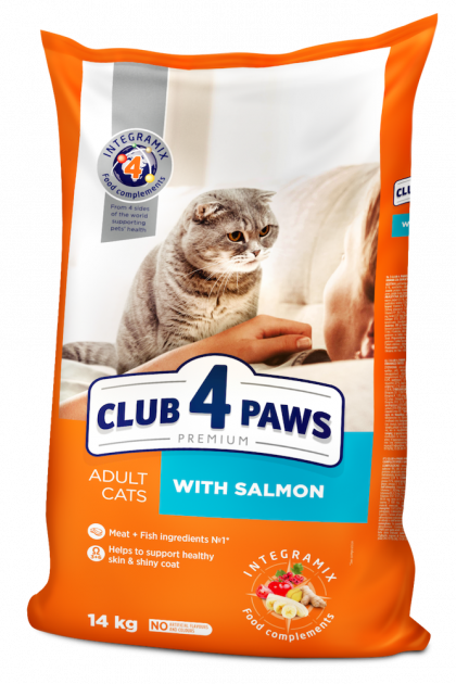 

Сухой корм для кошек Клуб 4 лапы (Club 4 Paws) с лососем, 14 кг