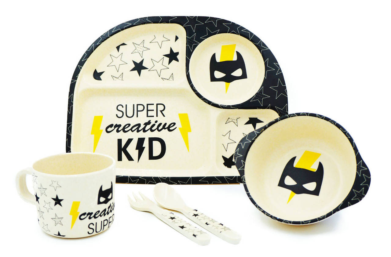 

Набор детской бамбуковой посуды Stenson MH-2773-1 бэтмен, 5 предметов