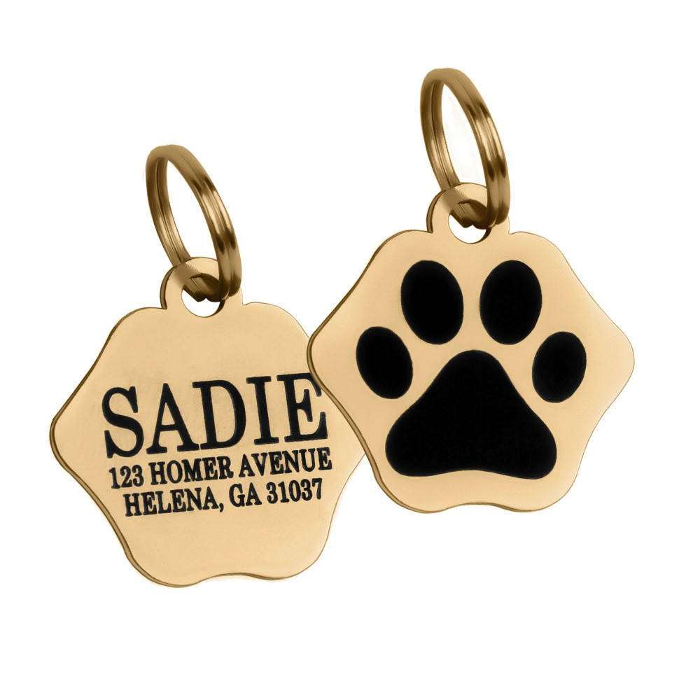 

Адресники с гравировкой для котов позолота, лапка