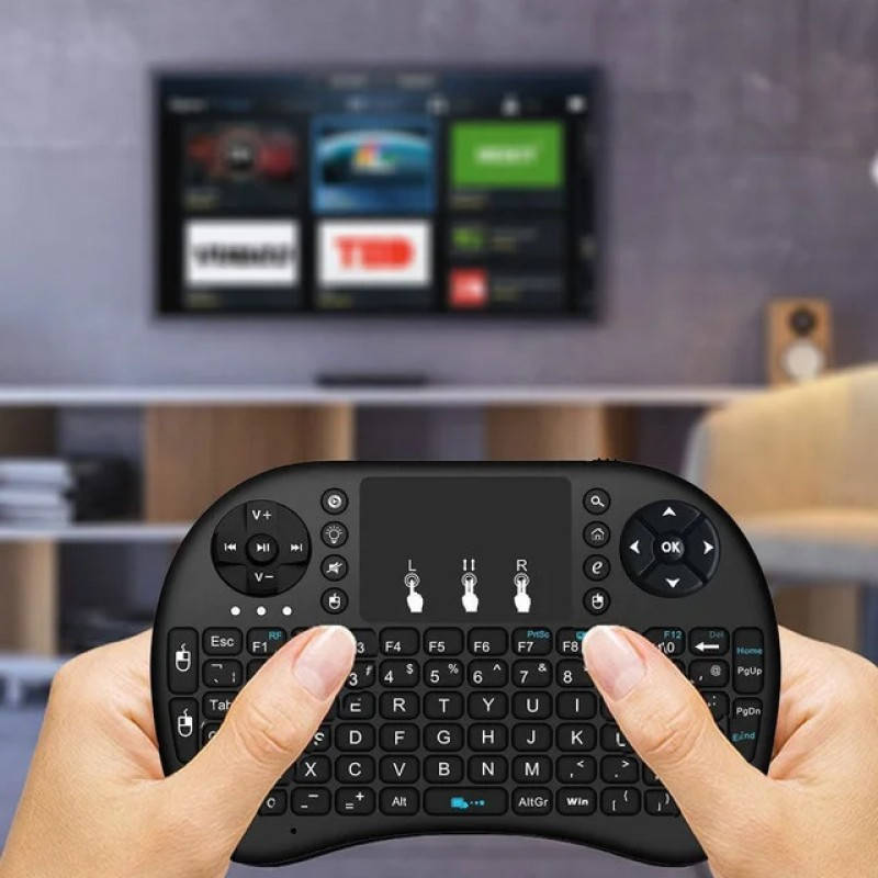 

Беспроводная клавиатура с сенсорной панелью Mini Keyboard для Smart TV черная, до 10м, от аккумулятора 800, Черный
