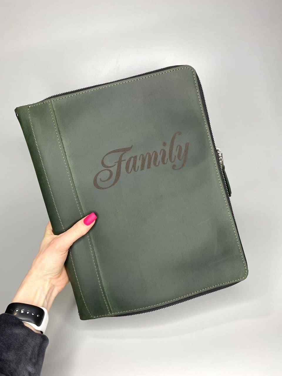 

Кожаная папка для семейных документов FAMILY FOLDER зеленая, Зелёный