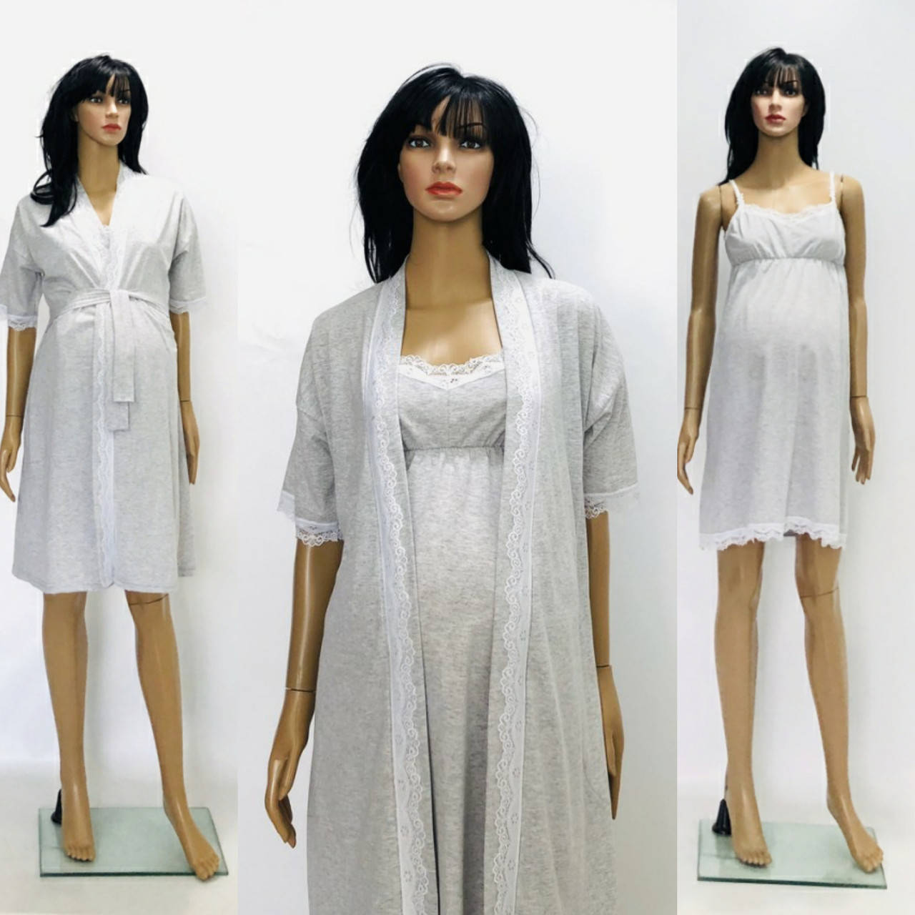 

Комплект для беременных и кормящих, халат и ночная в роддом, хлопок.44,46,48,50,52. 48