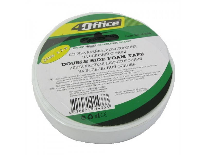 

Скотч двосторонній 24*2м 4Office піна 4-396