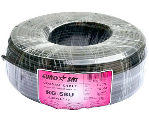 

Кабель коаксиальный RG-58U (50 Ом) Eurosat (медь) чёрный
